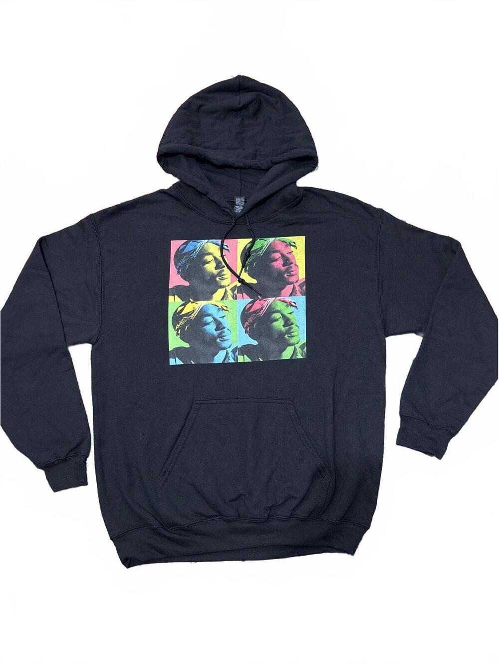 2PAC Color Block Portrait Black Heavy Blend Hoodie Sweatshirt Medium